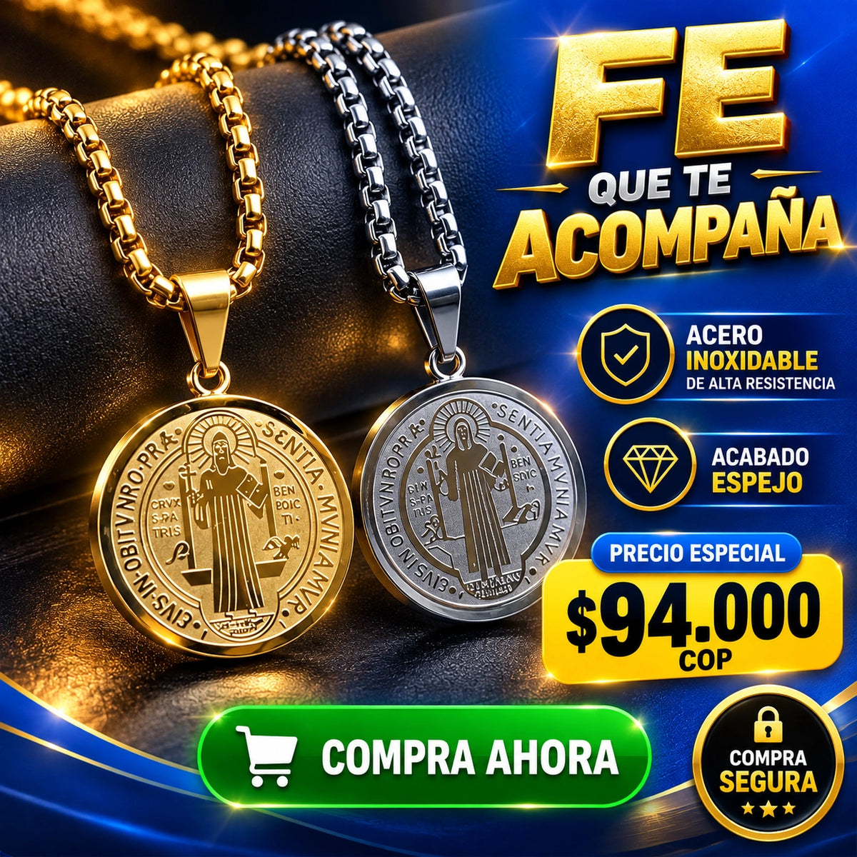 Set Cadena y Medalla Protectora San Benito.