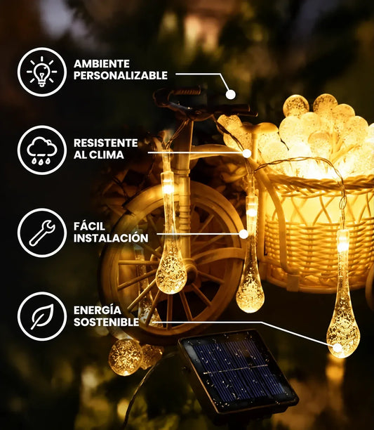Guirnalda Solar Mágica: 60 Gotas de Luz (7 Metros)